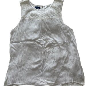 Basic Editions White Lace Yoke Sleeveless Boho Top Blouse XL